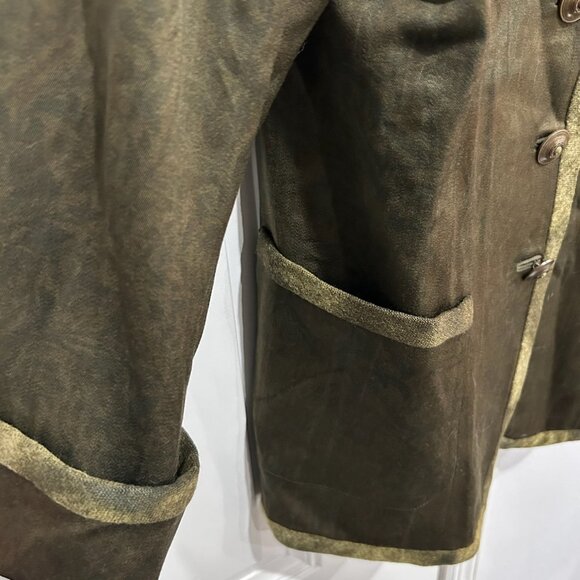Vintage Olive Green Womens Rolled Cuffs Pockets Button Front Jacket Retro Utilit - Picture 5 of 8